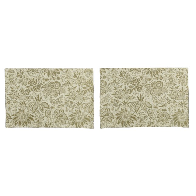 Housse D'oreillers Motif Floral Vert Sage Antique Damas (devant-Set)