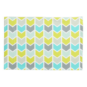 Housse D'oreillers Motif géométrique gris jaune bleu de Chevron
