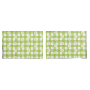 Housse D'oreillers Motif Green Daisy En vichy