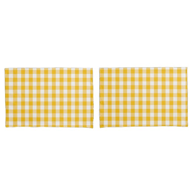 Housse D'oreillers Motif jaune de contrôle de guingan (devant-Set)