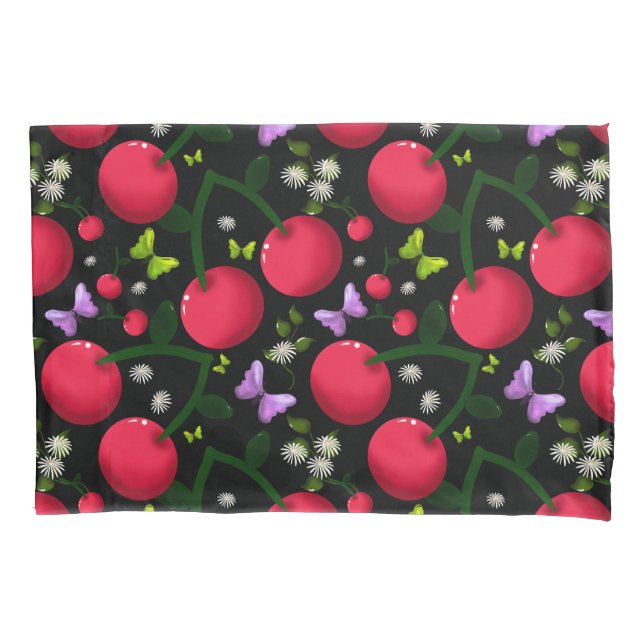 Housse D'oreillers Motif joli papillon Cerise, Fruit Kawaii brillant (devant)