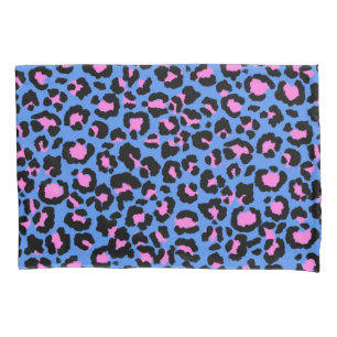 Housse D'oreillers Motif léopard en framboise sur bleu électrique
