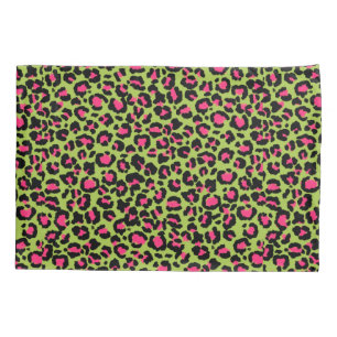 Housse D'oreillers Motif léopard en framboise sur Lime Green