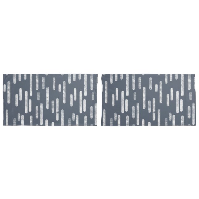Housse D'oreillers Motif Lignes arrondies | Bleu gris et blanc (devant-Set)