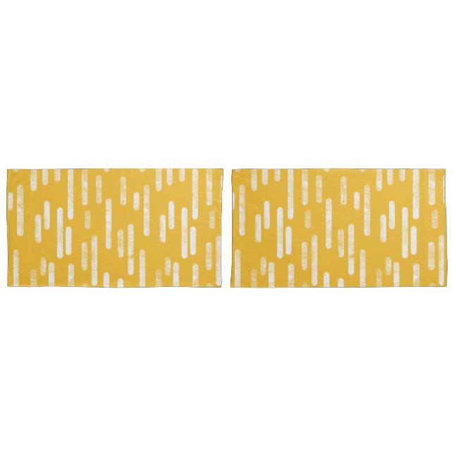 Housse D'oreillers Motif Lignes arrondies | Mustard Jaune/Blanc (devant-Set)