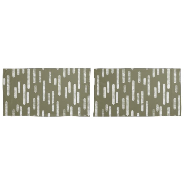Housse D'oreillers Motif Lignes arrondies | Vert olive et blanc (devant-Set)