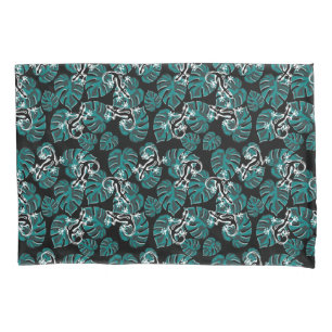 Housse D'oreillers Motif Noir Et Vert - Geckos Et Feuilles