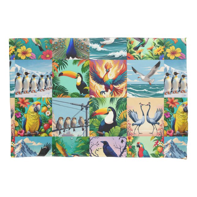 Housse D'oreillers Motif patchwork d'oiseaux  (devant)