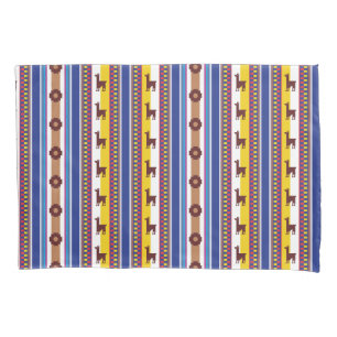 Housse D'oreillers Motif péruvien bleu et brun de lama