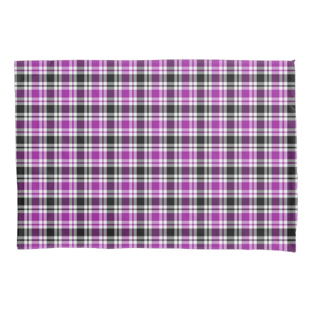 Housse D'oreillers Motif Plaid violet clair, noir et blanc (devant)