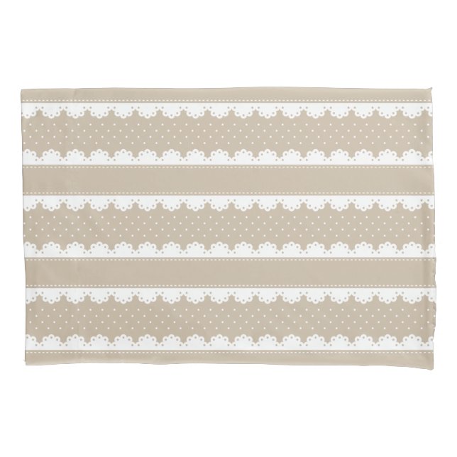 Housse D'oreillers Motif rayé Shabby Chic Dentelle Beige (devant)