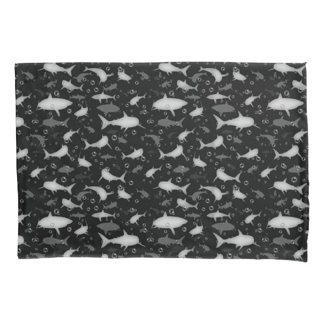 Housse D'oreillers Motif Répétant noir et blanc | Motif requin (devant)