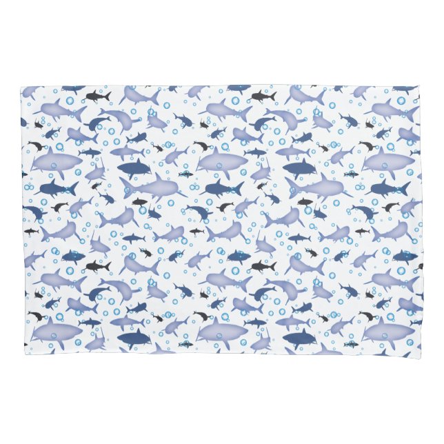 Housse D'oreillers Motif Répétition Blanc Et Bleu | Motif requin (devant)