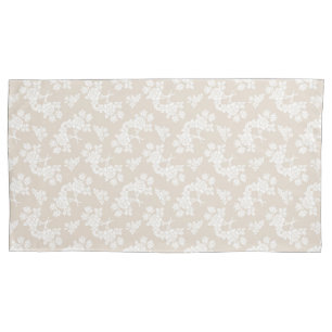 Housse D'oreillers Motif Roses Blanches sur Brun Clair Tan