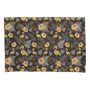 Housse D'oreillers motif sans couture Flamant rose avec fleurs et feu