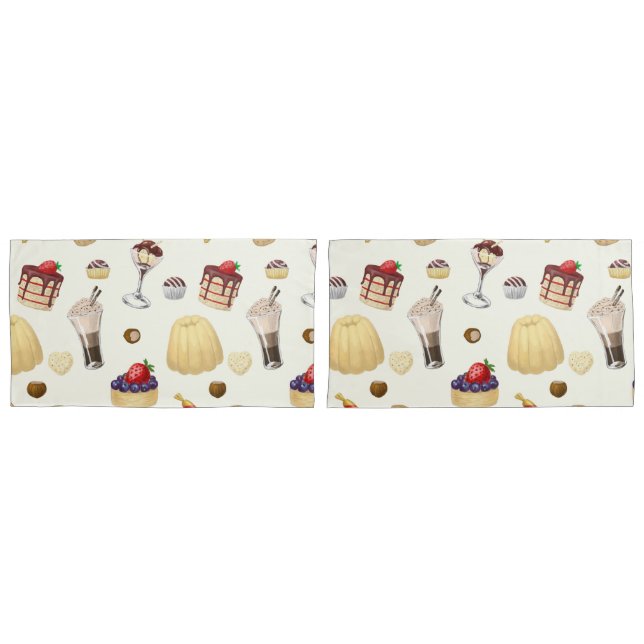 Housse D'oreillers Motif sucré avec des desserts variés. (devant-Set)