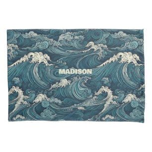 Housse D'oreillers Motif Waves de nom personnalisé