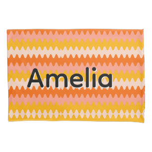 Housse D'oreillers Motif Zig Zag Jaune, Orange et Blanc Moderne