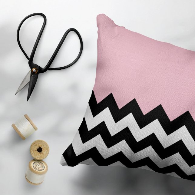 Housse D'oreillers Motif Zigzag noir et blanc, Chevron, rose (Créateur téléchargé)