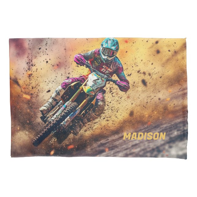 Housse D'oreillers Motocross de nom personnalisé (devant)