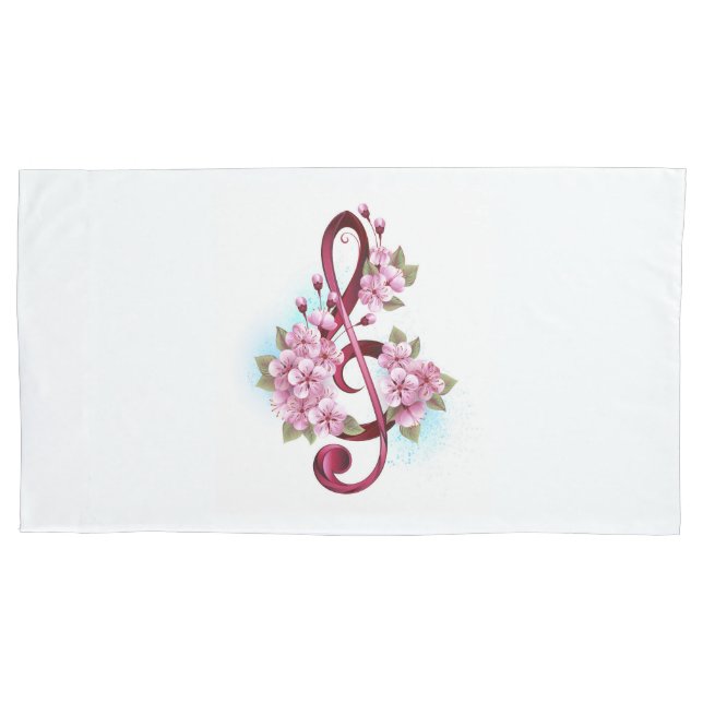 Housse D&#x27;oreillers Musical treble clef notes with sakura flowers (devant)