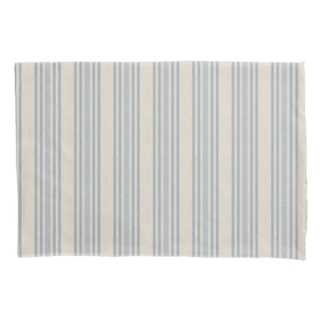Housse D'oreillers Muted Distressed Blue Farmhouse Ticking Stripe (devant)