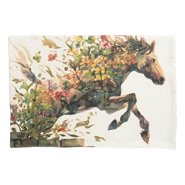 Housse D'oreillers Nature Botanique Cheval Floral Jumping (devant)