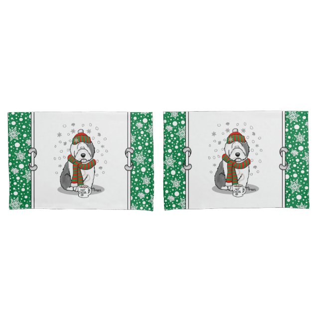 Housse D'oreillers Noël d'hiver Vieux anglais Chien de mouton gris 1  (devant-Set)