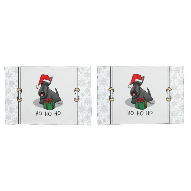 Housse D'oreillers Noël Santa Hat Scottish Terrier (noir) mignonne (devant-Set)