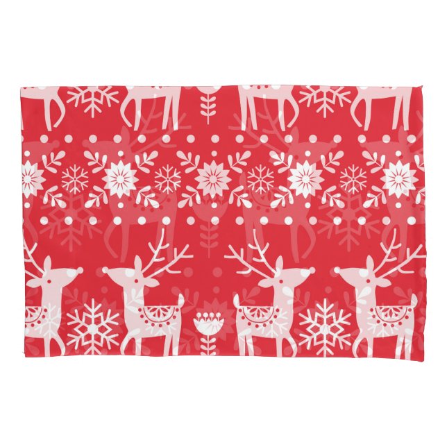 Housse D'oreillers Noël scandinave : Snowflakes & Deer (devant)