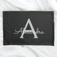 Noir Argent moderne Script Girl Monogramme Nom