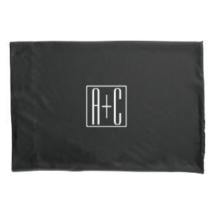 Housse D'oreillers Noir & Blanc Initiales de couple