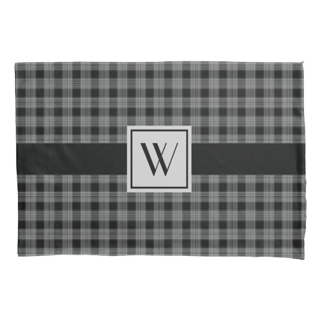 Housse D'oreillers Noir et gris monogramme À damiers Motif (devant)