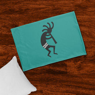 Housse D'oreillers Noir et Teal de Kokopelli de sud-ouest