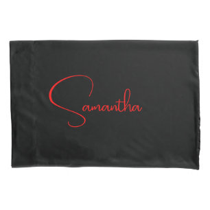 Housse D'oreillers Noir Rouge Votre Nom Minimaliste Moderne Calligrap