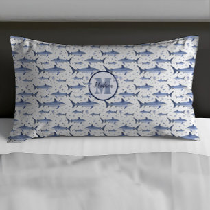 Housse D'oreillers Nom bleu et blanc de la marine + Aquarelle Monogra