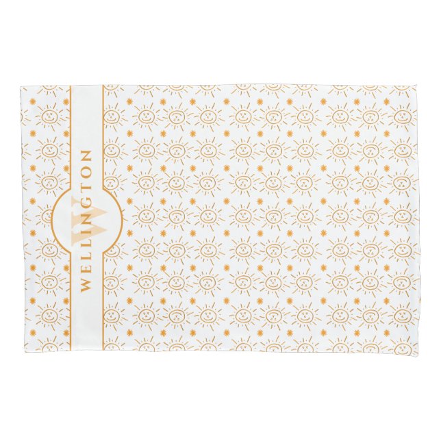 Housse D'oreillers Nom du monogramme amusant Soleil tiré main (devant-gauche)