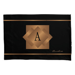 Housse D'oreillers Nom monogrammé élégant doré noir chambre