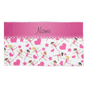 Housse D'oreillers Nom personnalisé femme blanche gymnaste coeur sta
