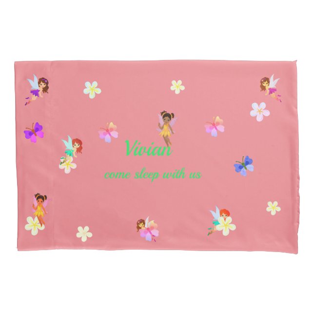 Housse D'oreillers Nom Personnalisé Filles Fées Fées Pillowcase (devant)