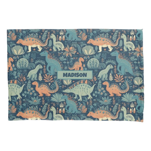 Housse D'oreillers Nom personnalisé Motif Dinosaur (devant)