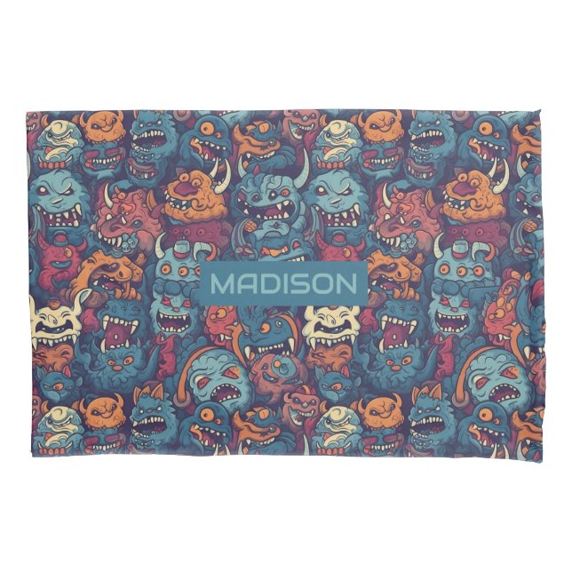 Housse D'oreillers Nom personnalisé Motif monstre pour enfants (devant)