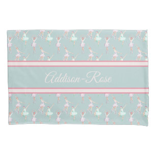 Housse D'oreillers Nom Pink Turquoise Grey Ballerina Motif Nursery