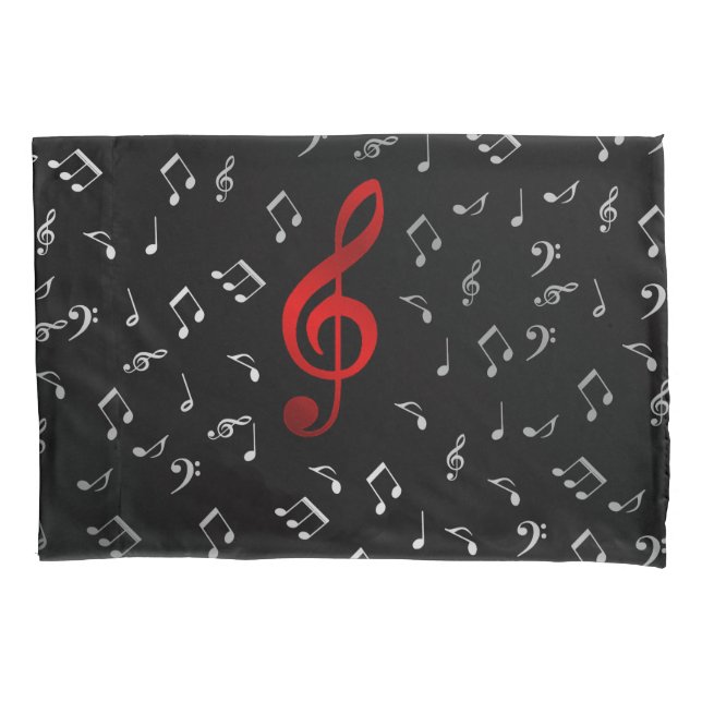 Housse D'oreillers notes de musique rouge et argent (devant)
