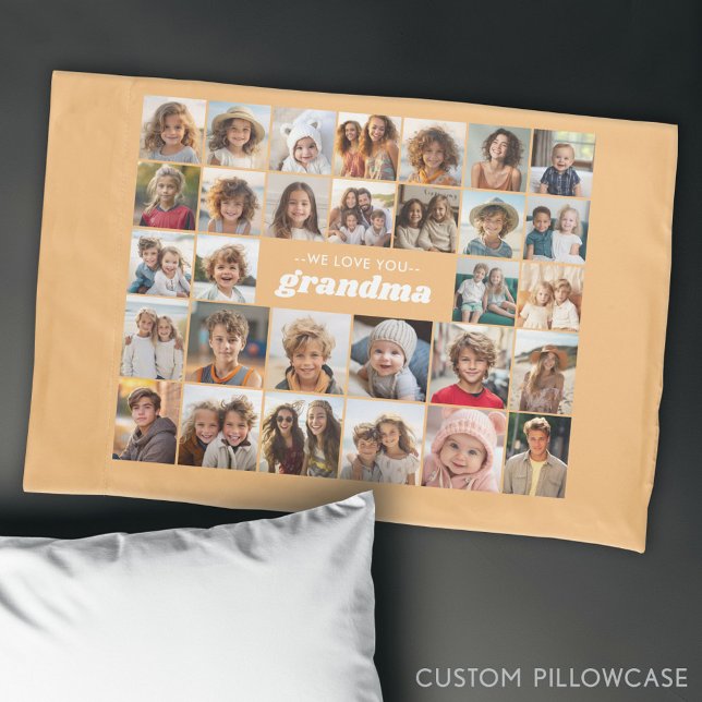 Housse D'oreillers Nous t'aimons grand-mère - 30 Photo Collage (Custom Photo Collage Pillowcase)