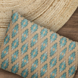 Housse D'oreillers Ochre Brown Taupe Turquoise Blue Tribal Art Motif