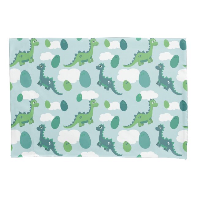 Housse D'oreillers OEufs de dinosaures mignons, dinos bleu vert (devant)