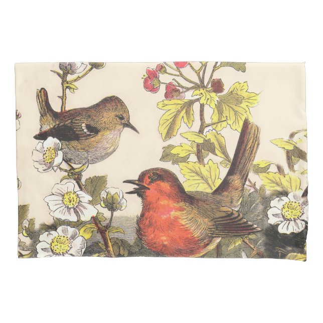 Housse D'oreillers Oiseaux de printemps Robin Oiseaux rouges (devant)