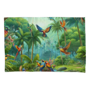 Housse D'oreillers Oiseaux tropicaux colorés parmi un Plante vif et l