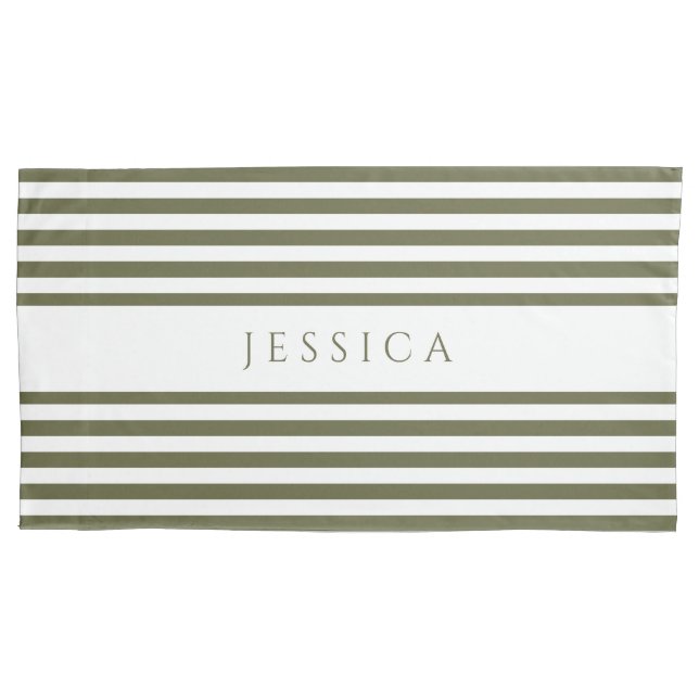 Housse D'oreillers Olive Green & White Motif rayé Nom Coussin Ca (devant)